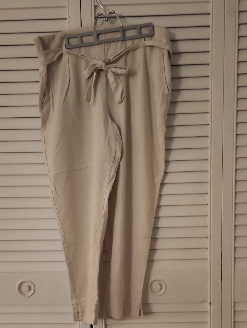 High-Waist Tie Front Beige Paperbag Pants